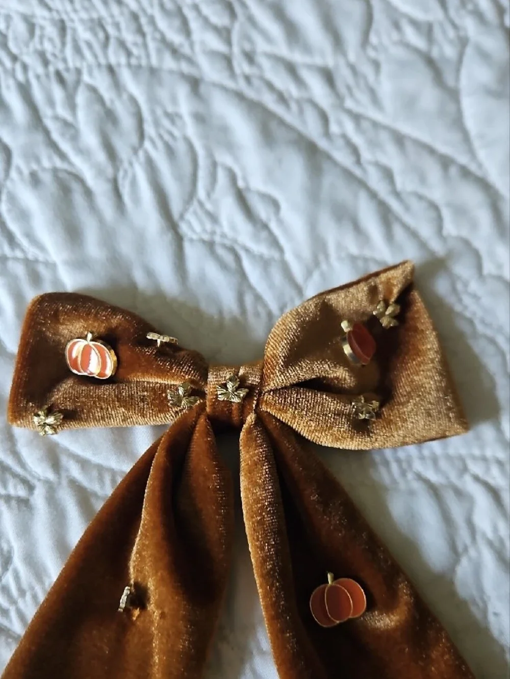 Target Velvet Brown Hair Bow with Pumpkin Charm Accents